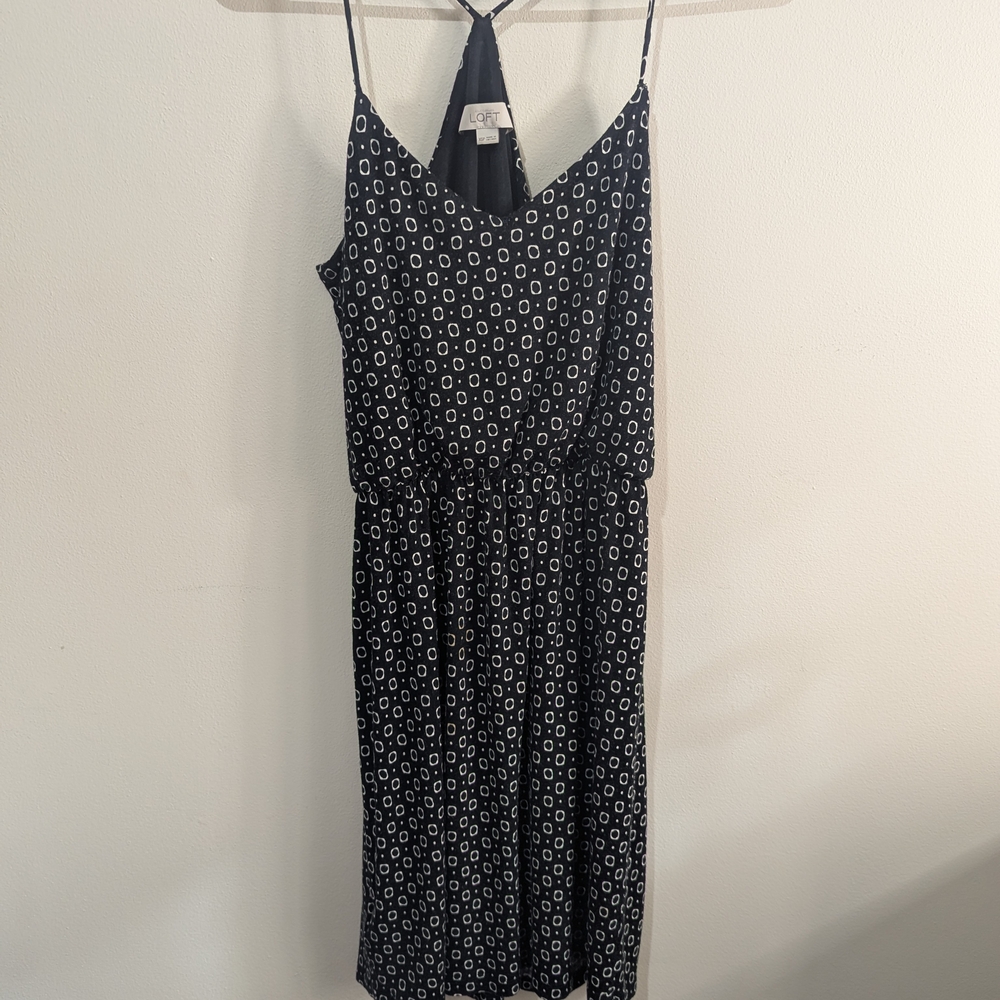 LOFT Petite Black White Geometric Print Sleeveless Mini Dress XSP